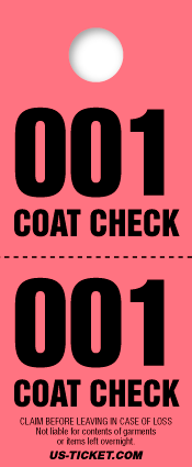 2 Part Coat Check Ticket - Value Size