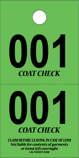 3 Part Coat Check Ticket