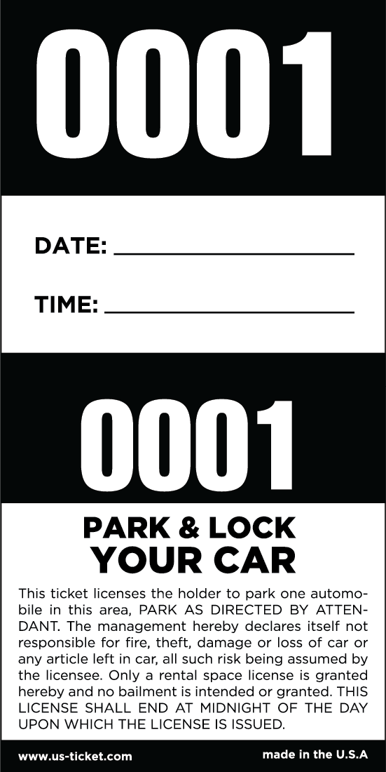 2 Part Self Parking Valet Tickets