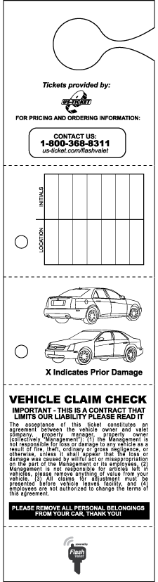 5 Part Standard Flash Valet Hanger Tickets